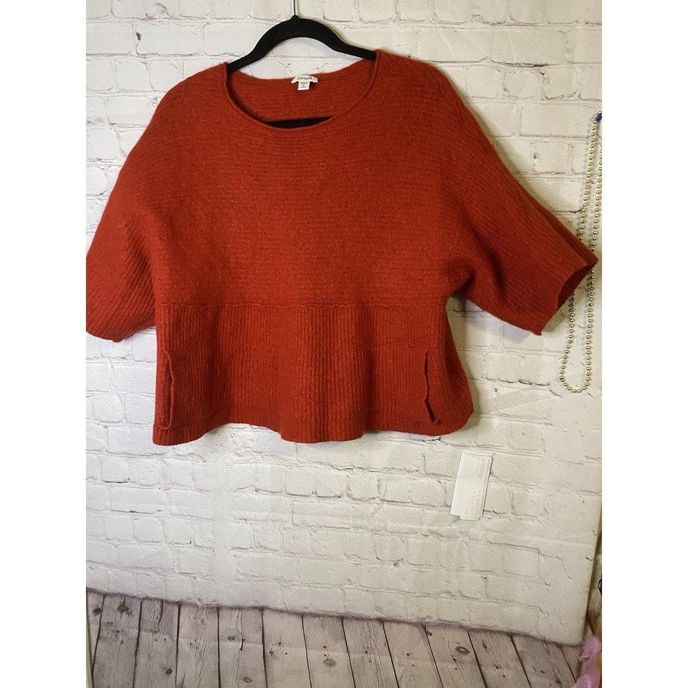 PURE JILL Women Red Wool Linen Blend Oversized Knit Kangaroo Pockets Sweater Sma